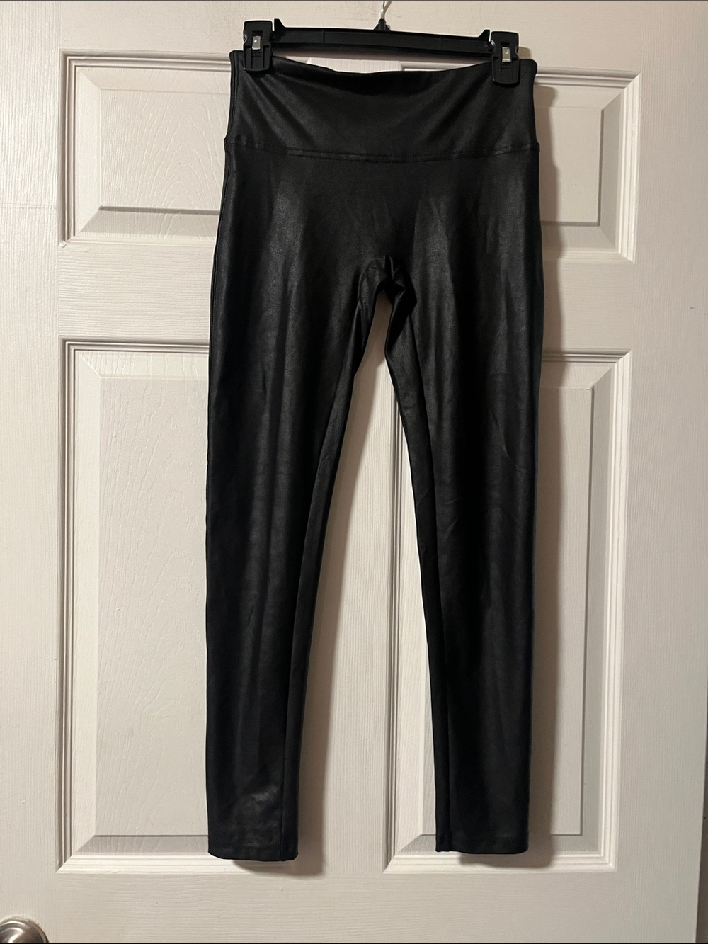 women's shinestar sexy  Black Faux-Leather Leggings capris